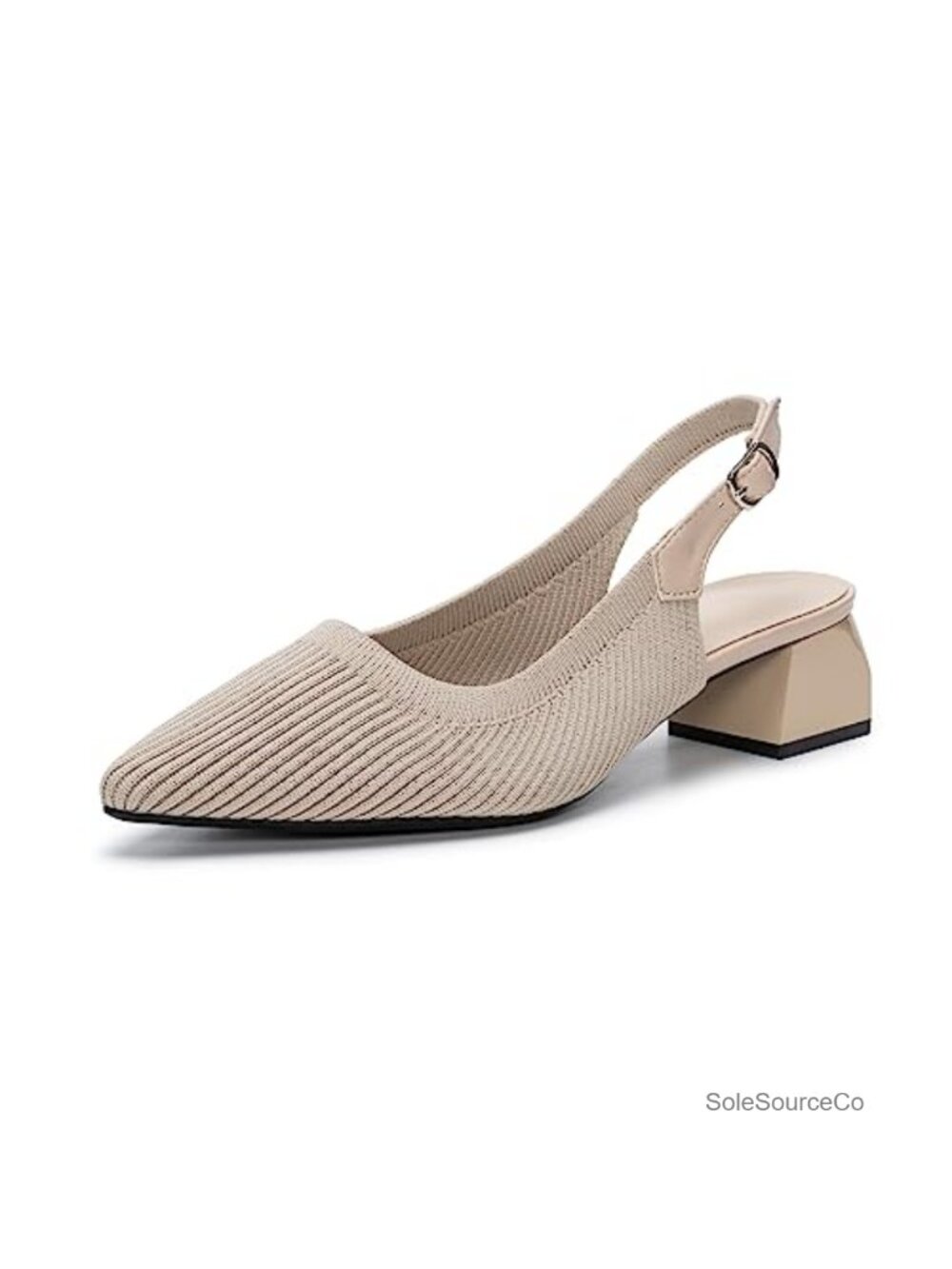 Womens Adjustable Slingback Block Heels Knit Pointed Toe Office Pumps